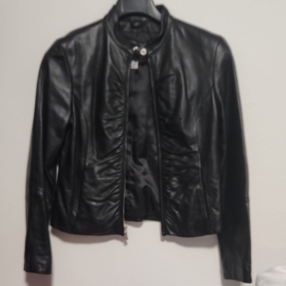 Wilsons Leather Maxima Black Ruched Moto Jacket - Genuine Leather Y2K